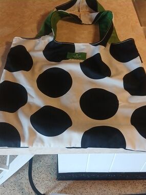 kate spade White and Black Polka Dot Crossbody Tote with Green Lining